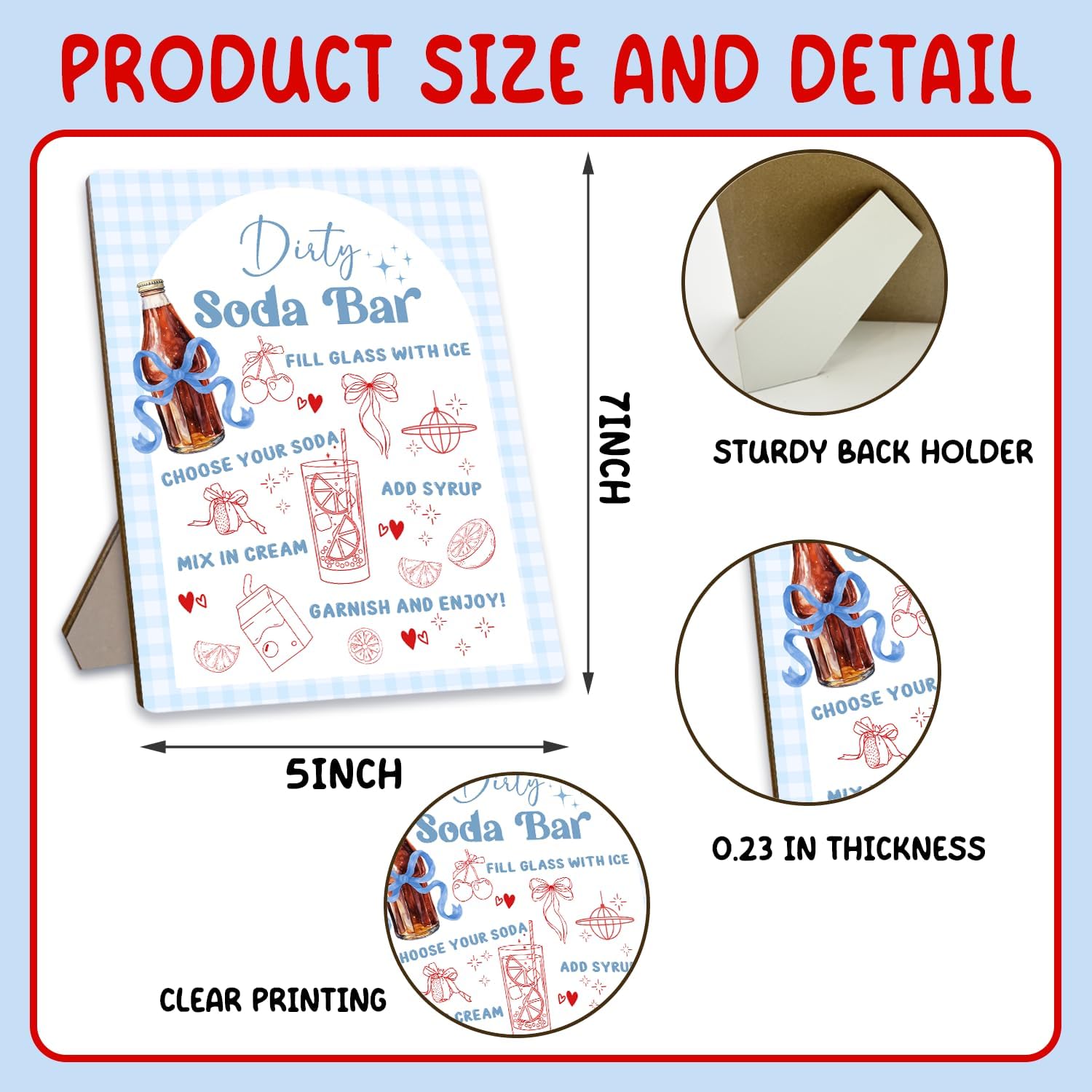 She's Ready to Pop Dirty Soda Bar Sign with Menu, Wooden Tabletop Welcome and Recipe Board for Gender Reveal Party, Beverage Setup Sign 8x10 Inch, Blue Bridal Shower and Wedding Decor