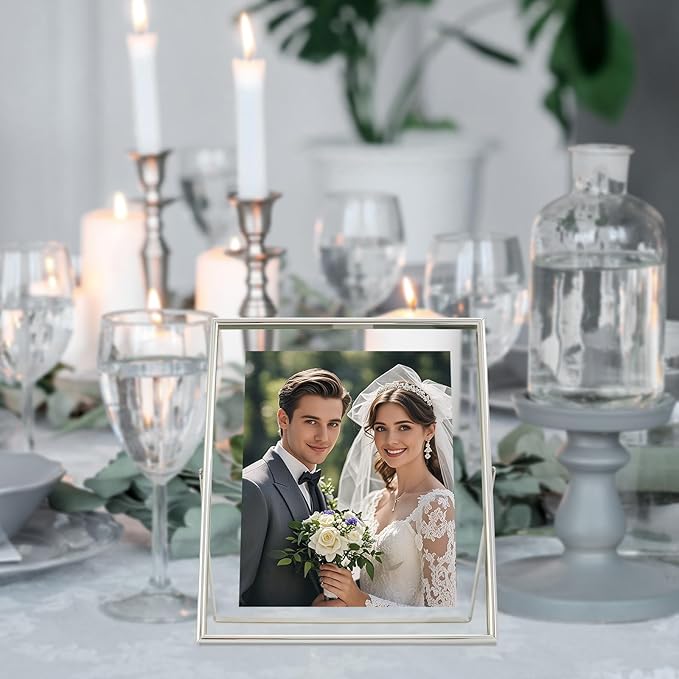 Silver Floating Frame (8"x10", Vertical), For Picture 7x9, 6x8, 5x7, Tabletop Shelf Photo Frame, Classy Gift For Graduation Commemoration, Birthday or Wedding