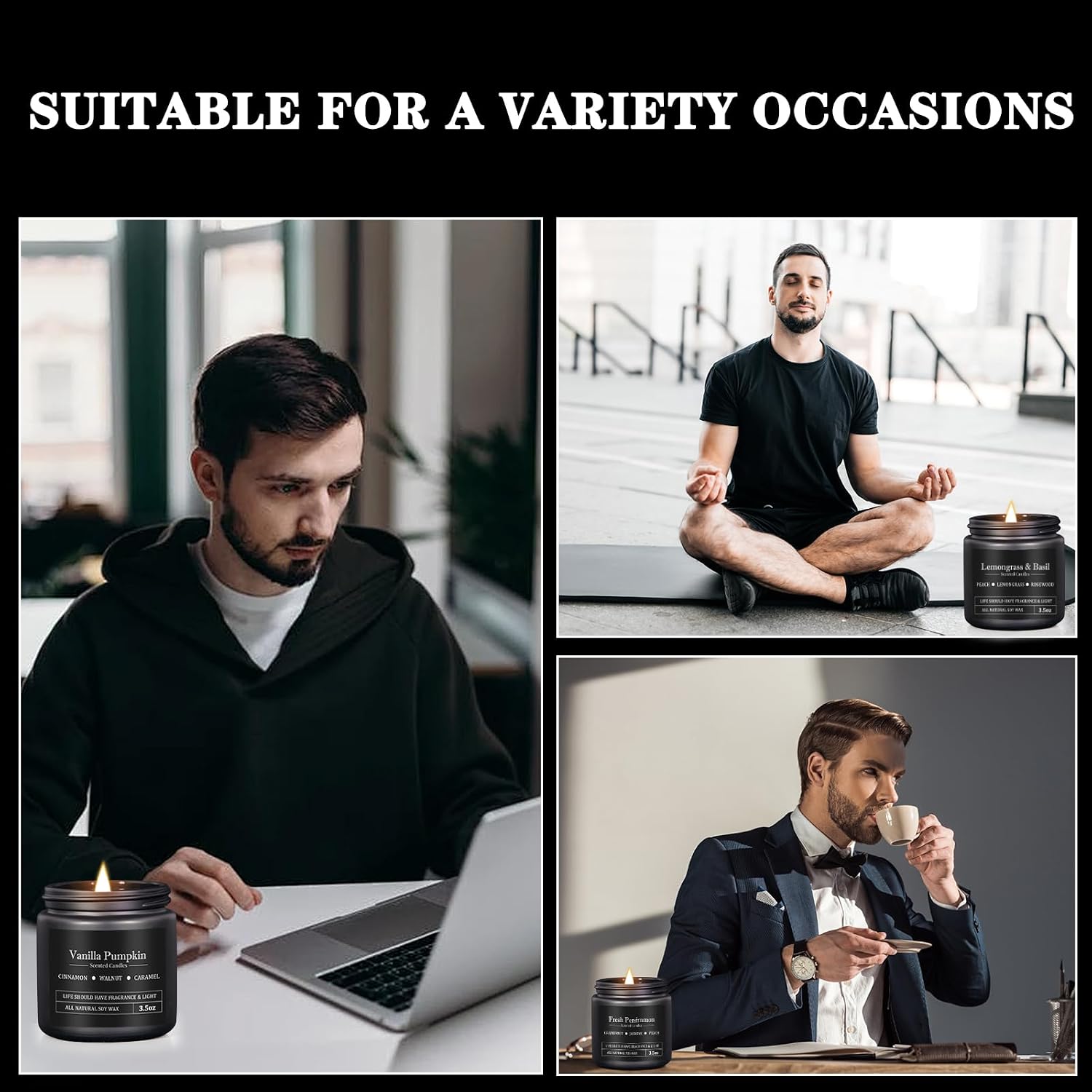 10 Pack Scented Candles for Men, Masculine Candle Gift Set with Woody & Fresh Scents, Soy Wax Aromatherapy Candles for Home, Gifts for Him, Boyfriend, Father's Day