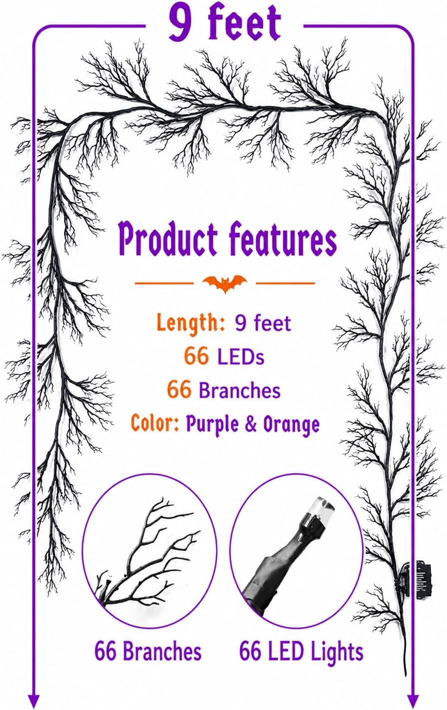 9 ft halloween twig garland decoration with 45, package contents