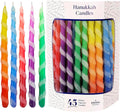 The Dreidel Company Deluxe Twisted Multi Colored Hanukkah Menorah Candles 45 Candles for All 8 Nights of Chanukah, 1-Hour Burn Time