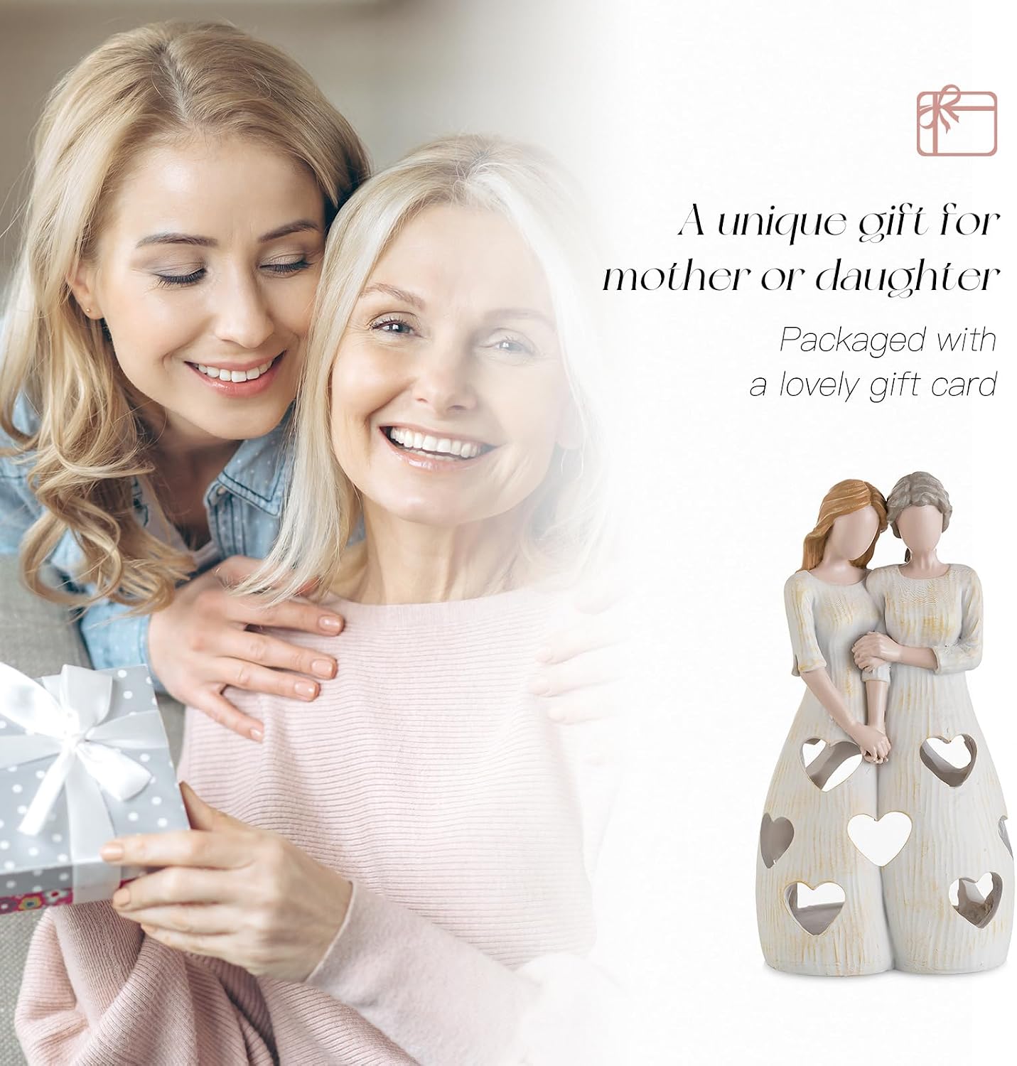 Candeldo Birthday Gifts for Mom from Daughter, Candle Holder with Tealight | Sentimental Gift Ideas, Unique Mother Daughter Figurines, Meaningful Home Decor