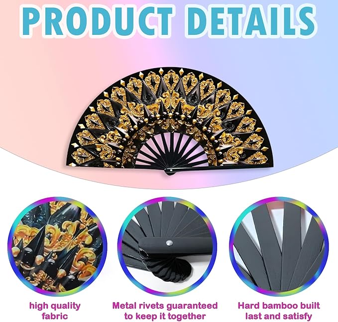 Boots on The Ground Fan, Large Folding Hand Fan for Women and Men, Popping Fans for Line Dancing for Raves, EDM, Dance Party, and Home Decoration