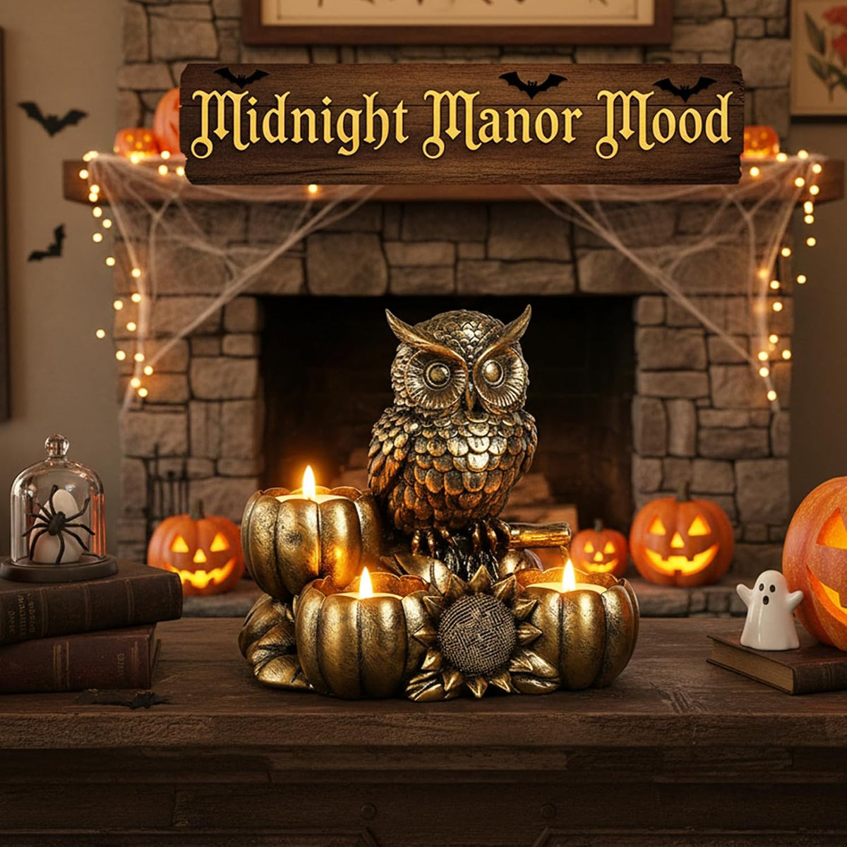 Gold Animal Candle Holders - Owl Vintage Rustic Pedestal Candlesticks, Harves...