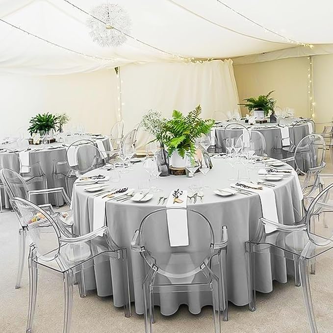 6 Pack Light Grey Round Tablecloths - 120 Inch, Polyester Table Cover, Stain and Wrinkle Resistant Washable Fabric Table Cloth for Wedding Banquet Parties