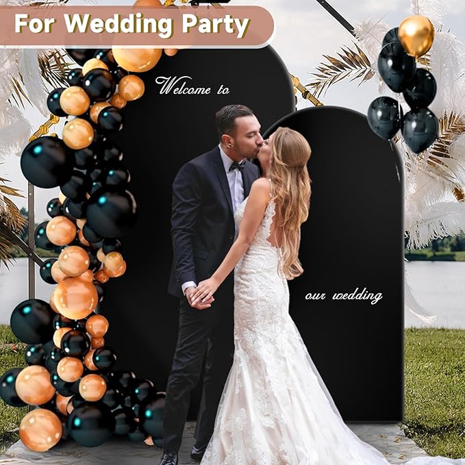 Hemmotop 7.2 ft Black Arch Backdrop Cover (No Arch Stand), Double-Sided Spandex Arch Covers Stretchy Backdrop for Party, Wedding, Birthday, Baby Shower, Reusable for Balloon Arches