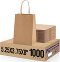 METRONIC Paper Gift Bags 5.25x3.75x8 1000Pcs,Christmas Paper Bag with Handles, Brown Kraft for Small Business, Heavy Duty Bulk for Birthday Party Favors, Shopping, Retail