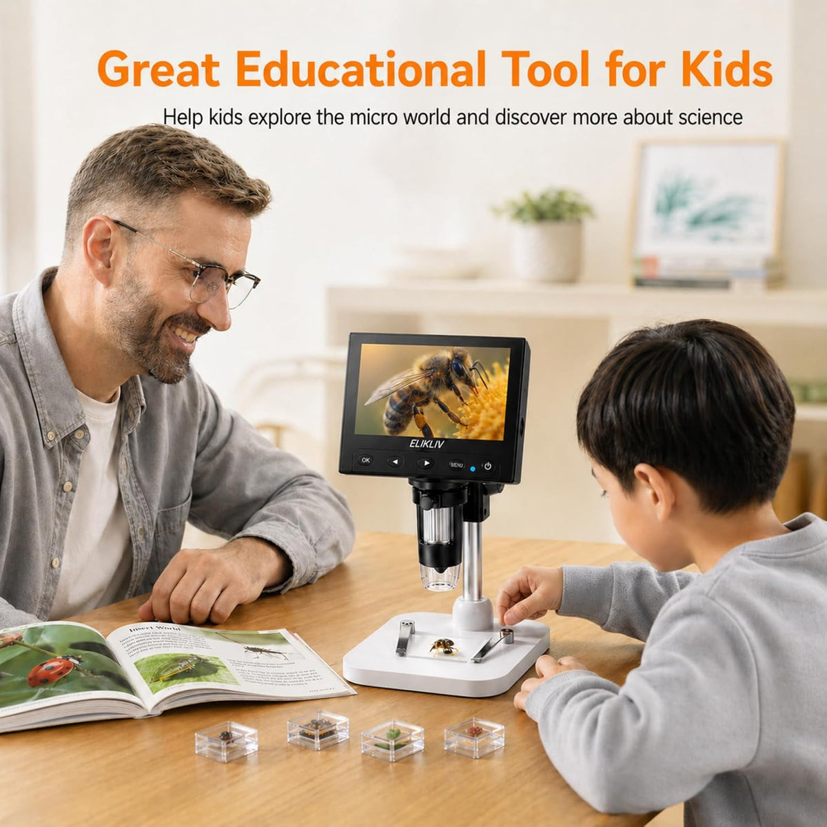 Elikliv Microscope, Digital Coin Microscope 1000x with Lights, EDM4, 4.3'...