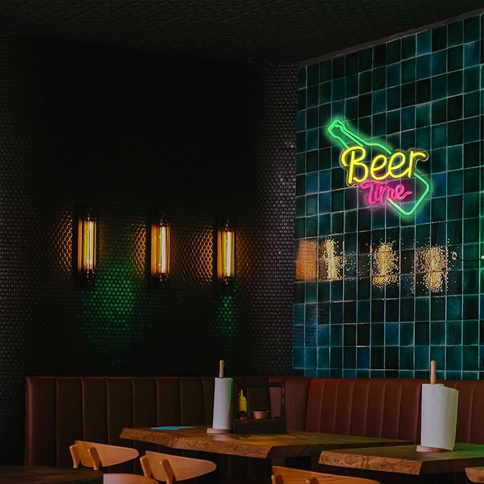 Beer Time Neon Sign Led Wall Decor Man Cave Neon Light Up Signs Wall Art for Home Room Bar Bedroom USB Powered 16.3"x11"