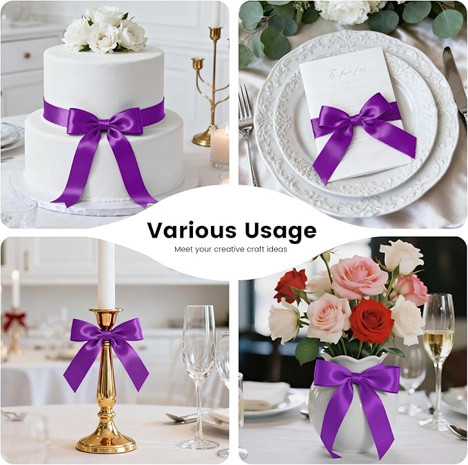 1-1/2 Inch 100 Yards Satin Ribbon Purple, Solid Color Fabric Ribbon for Gift Wrapping, Wedding, Polyester Gift Ribbon for Birthday Party Decoration, Craft, Hair, Floral, Sewing