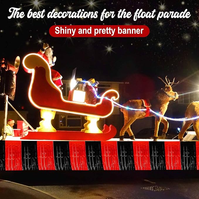 6 Pack 10 Ft Black and Red Foil Fringe Garland Metallic Streamers Tinsel Banner Wall Hanging Garland Backdrop for Parade Floats, Halloween, Christmas, Thanksgiving, New Year Party Decorations