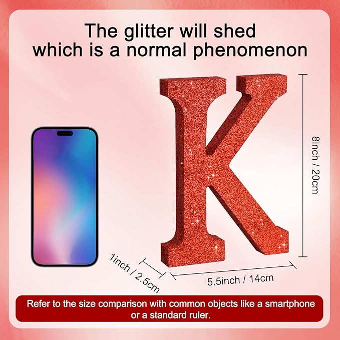 TONIFUL 8 Inch Red Glitter Letter K Table Centerpiece A-Z Red Birthday Party Decorations,Red Alphabet K for Birthday,Chrismas,Graduation,Bridal Shower,Wedding,Anniversary Party Supplies