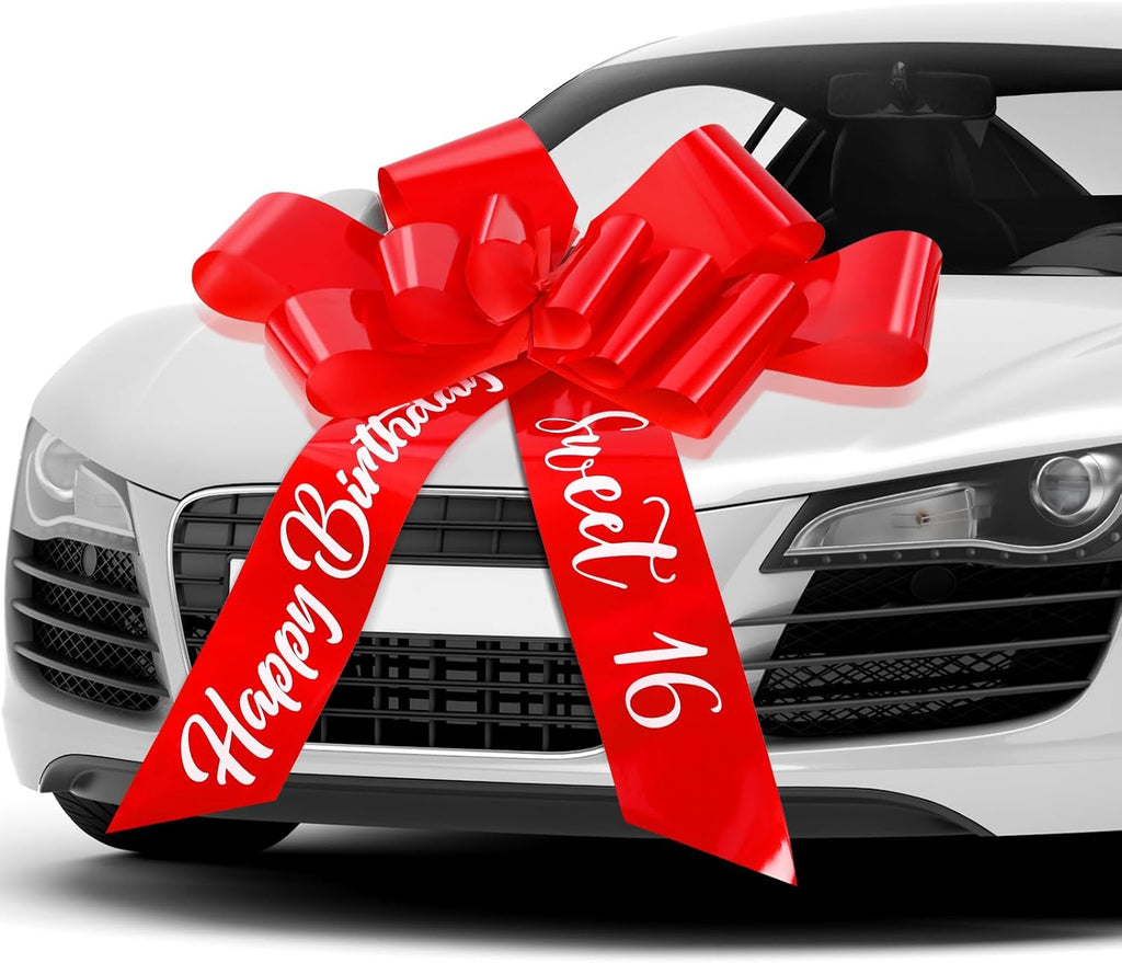 Wonderjune 30 Inch Big Car Bow - Giant Sweet 16 Birthday Bow Gift Wrapping Decoration for Surprise Party, Birthday Decorations(Red)