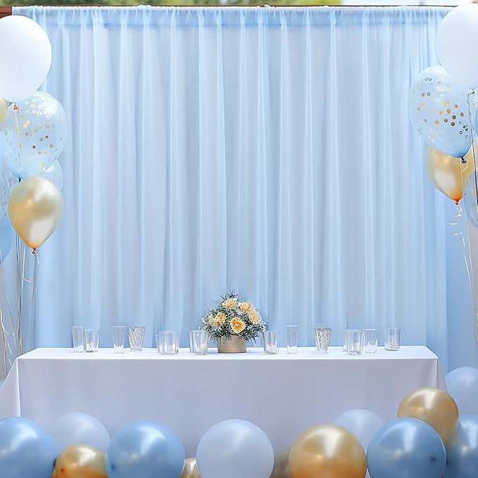 PARTISKY 20ft X 10ft Baby Blue Tulle Backdrop Curtain for Parites, Sheer Backdrop Curtains Fabric Drapes for Wedding Ceremony Arch Party Stage Decorations