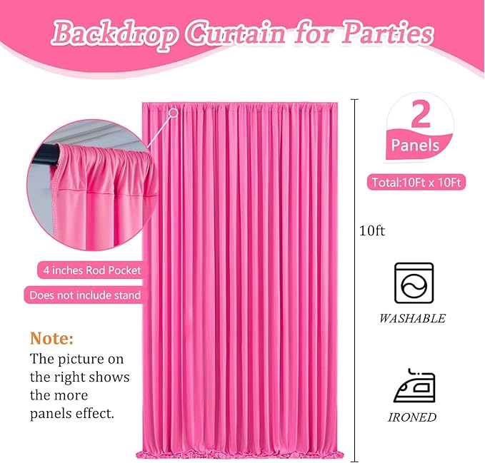10 x 10 Feet Pink B Backdrop Curtain for Partie, Background Curtains for Photoshoot, Birthday, Wedding, Halloween, Thanksgiving, Christmas Day, New Year Party Decorations 5Ft x 10Ft, 2 Panels