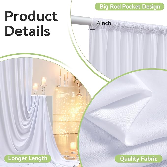 20ftx14FT Wrinkle Free White Backdrop Curtain, 4 Panels 14FT Height White Wedding Backdrop Drapes, Silky Polyester Back Drop Cloth for Birthday Photography Background Party Backdrop Draping