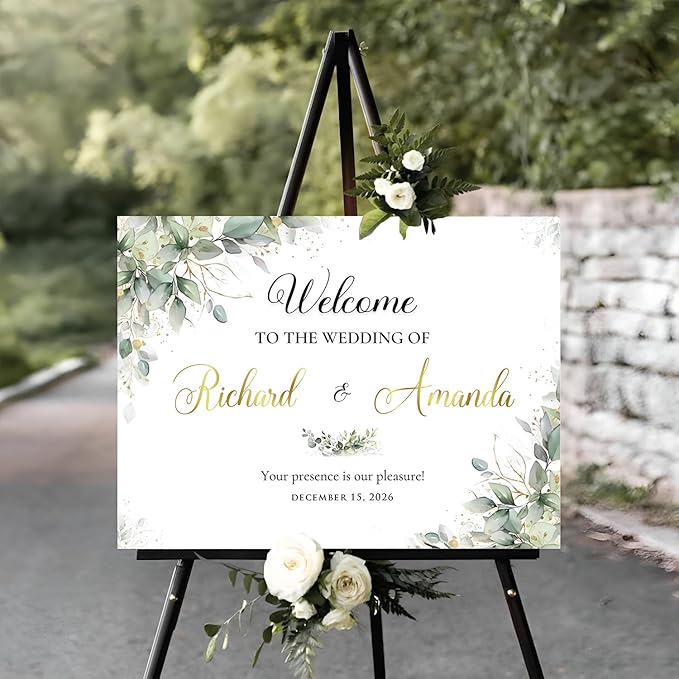 Welcome To Our Wedding Sign, Wedding Yard Signs, Welcome Sign For Wedding Entrance, Rustic Wedding Decorations For Ceremony, Greenery Theme Wedding Sign Decoration