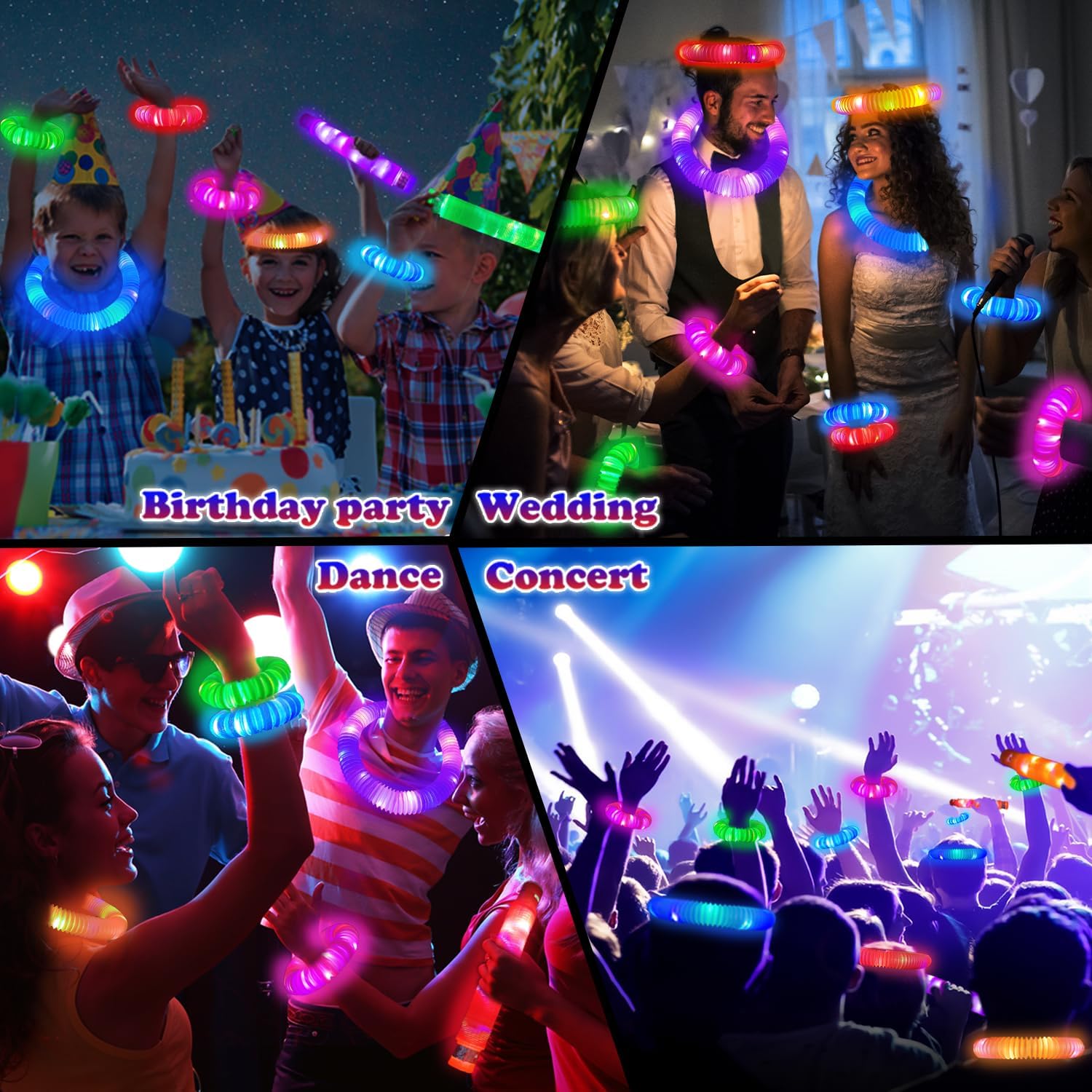 Glow Sticks Camping Essentials for Toddlers-6-96 PCS,Light Up Pop Tube Wand Toys Gifts for Kids,LED Bracelet Necklace Party Accessories for Halloween,Fun Outdoor Games Activities Stuff for Boys Girls