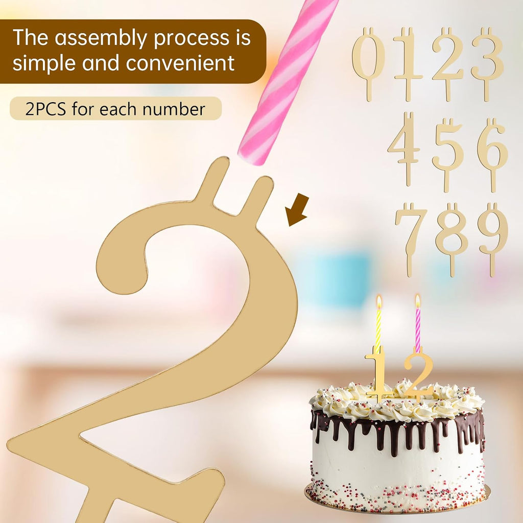 Reusable Number Birthday Candle Holder Set, 20 PCS (2 Sets) Metal Number Candle Holders Stand, Party Cakes Accessories, Cake Topper Decorations for Anniversary Wedding Date Displays