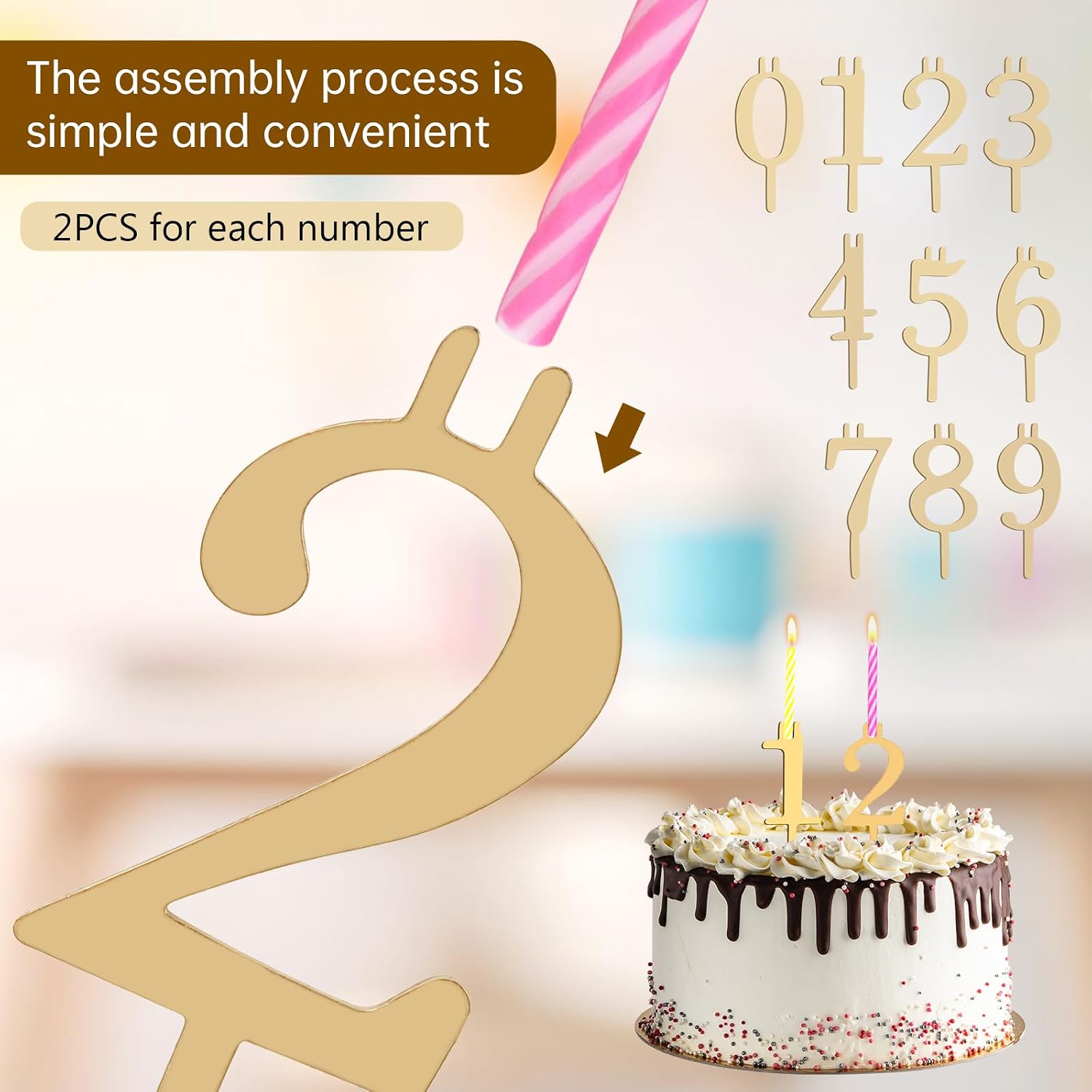 Reusable Number Birthday Candle Holder Set, 20 PCS (2 Sets) Metal Number Candle Holders Stand, Party Cakes Accessories, Cake Topper Decorations for Anniversary Wedding Date Displays