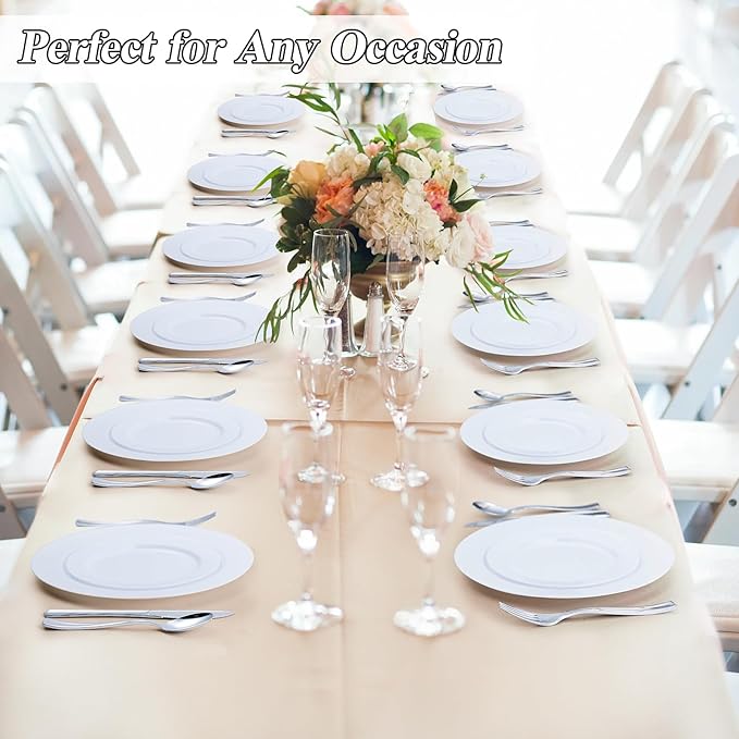100PCS White Plastic Plates Set, 50 10.25 inch Dinner Plate and 50 7.5 inch Dessert Plates, Premium Disposable Plates for Party, Wedding