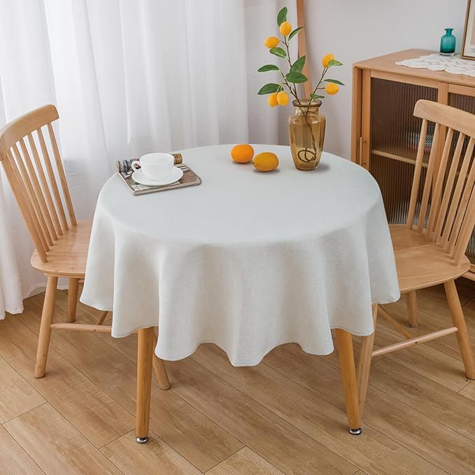 NLMUVW White Linen Tablecloth Round 36 Inch Textured Rustic Table Cloth Water Resistant Farmhouse Table Cover for Kitchen Dining Cafe