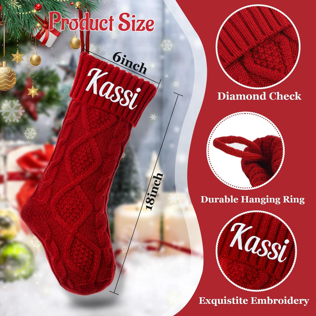 Personalized Christmas Stocking，Custom Name Family Christmas Stocking, 18” Large Knitted Xmas Stocking for Kids,Holiday and Family Stocking for Fireplace Christmas Holiday Party Decoration (1 pcs)