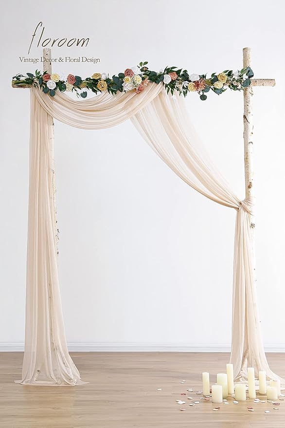 Floroom Wedding Arch Draping Fabric 2 Panels 20Ft Nude Chiffon Fabric Drapes Arbor Drapery Wedding Ceremony Reception Swag Decorations
