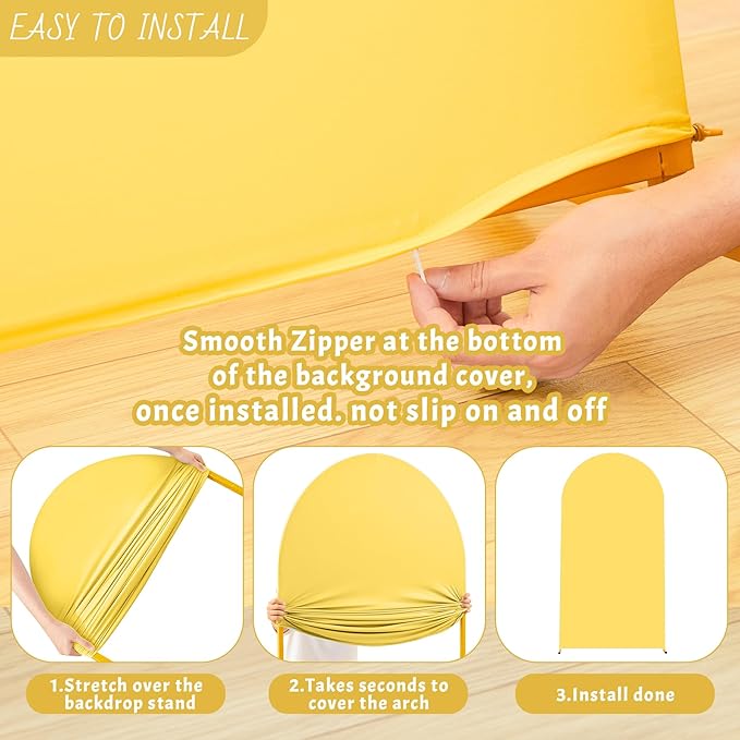 7.2FT Yellow Arch Backdrop Cover - Polyester Fitted Wedding Arch Stand Covers Round Top Chiara Arch Backdrop Cover for Birthday Party Banquet Photo Background Decoration