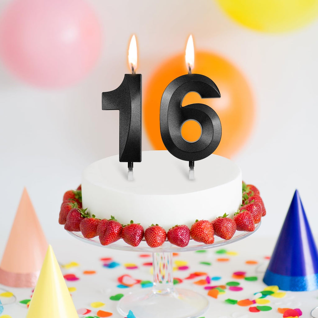 Number 17 Birthday Candles, 1.96 Inch Happy Birthday Cake Candles Cupcakes Topper Decoration for Birthday Party Wedding Anniversary Celebration Supplies (Black)