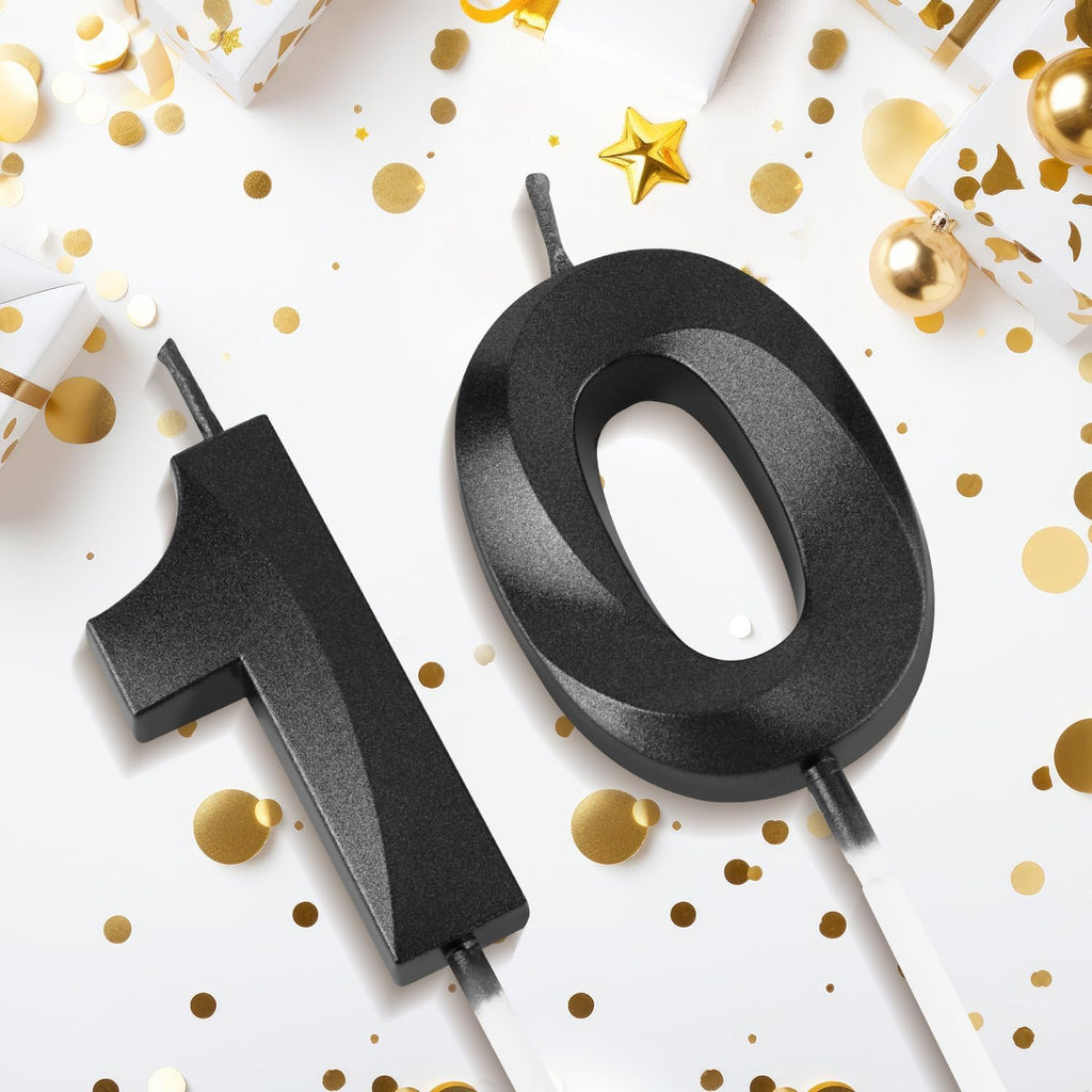 Number 10 Birthday Candles, 1.96 Inch Happy Birthday Cake Candles Cupcakes Topper Decoration for Birthday Party Wedding Anniversary Celebration Supplies (Black)