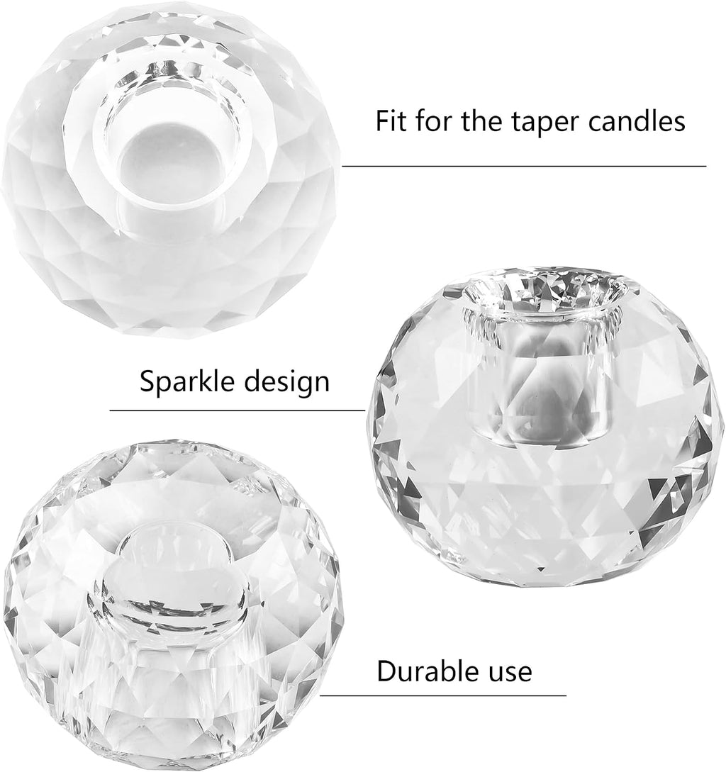 Kitcom Crystal Taper Candle Holders Multiple Faceted Designed Hand Cut Crystal Holders Wedding Banquet Decorations for Home W2.4xH1.8Inches Pack of 2, Comes with Gift Box