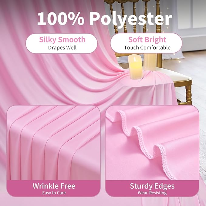 20×12ft Wrinkle Free Pink Backdrop Curtain for Wedding Parties, 4 Panels 5×12ft Long Soft Silky Polyester Backdrop Drapes Baby Pink Photo Back Drop Curtains for Party Photography Background Cloth