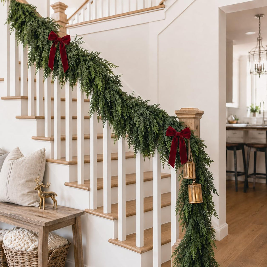 9ft christmas cedar garland real touch greenery for, side view