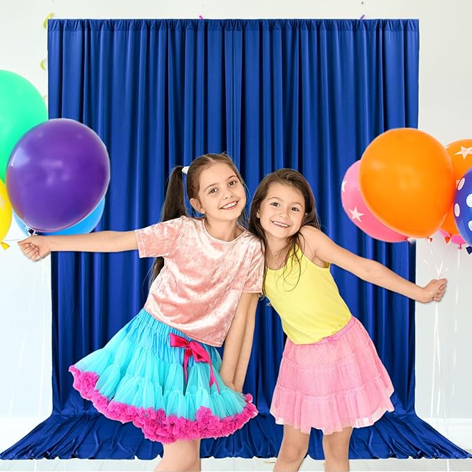 10ft x 10ft Blue Backdrop Curtains for Parties, Fabric Satin Background Curtain with Rod Pockets for Weddings, Birthday, Baby Shower, Photography, Graduation Party Backdrop Drapes, 2 Panels