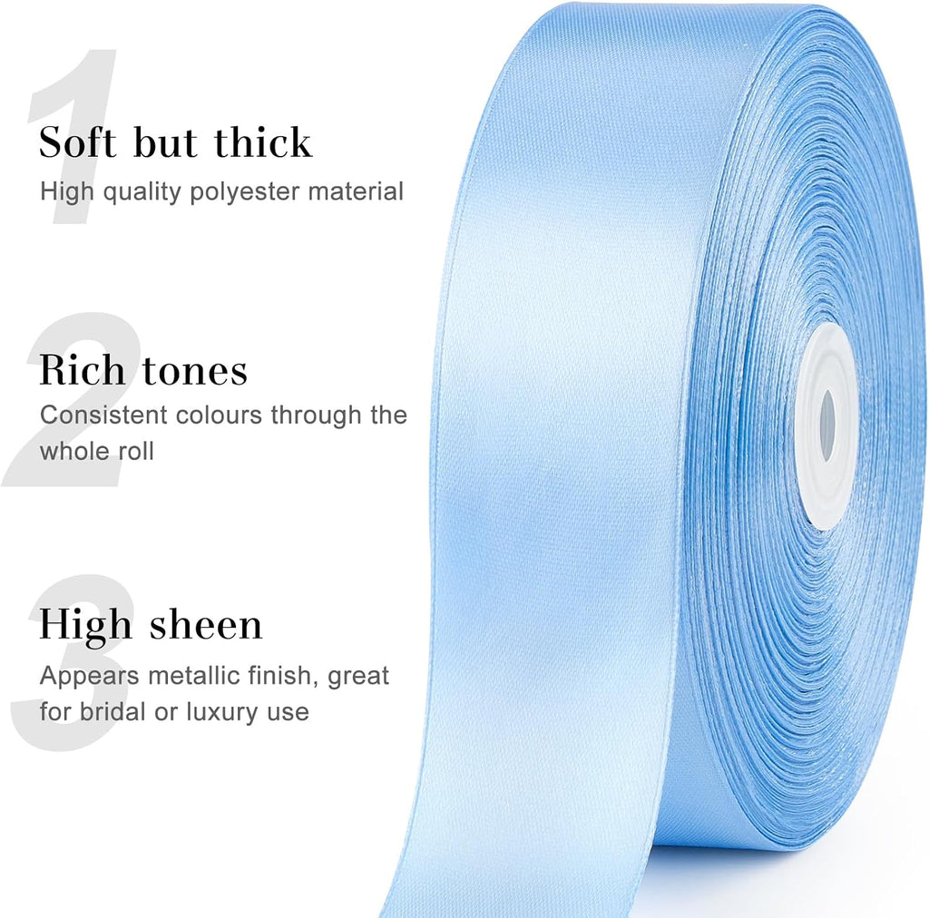 Light Blue Satin Ribbon, 1-1/2 Inches, 100 Yards | For Bows, Flower Bouquets, Gift Wrapping, Wedding, DIY Crafts