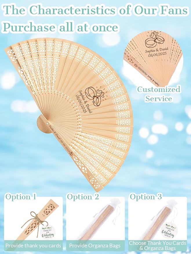 100Pcs Personalized Folding Hand Fans Custom Engraved Summer Wedding Fan,Personalized Wooden Fans Party Favor Bridal Shower Gifts for Guests