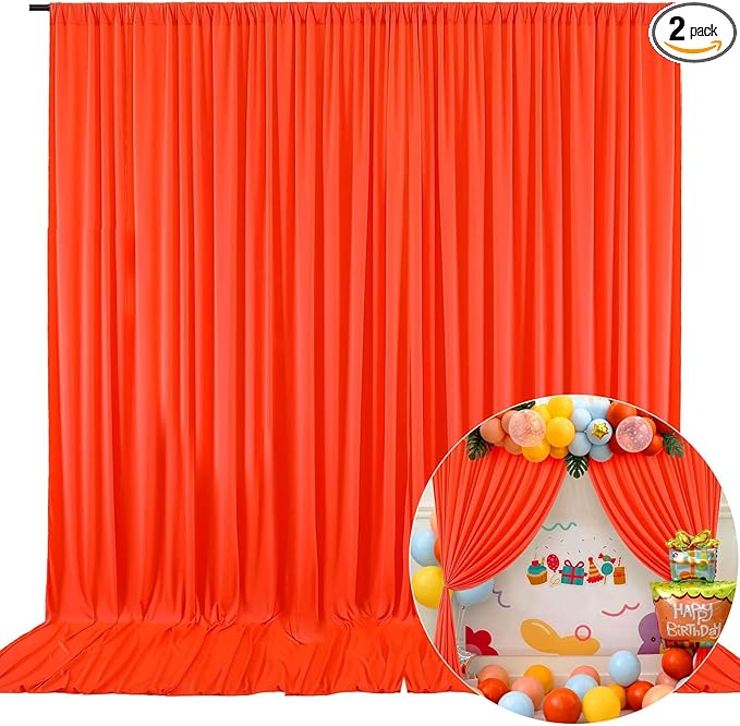 10 x 10 Feet Orange A Backdrop Curtain for Partie, Background Curtains for Photoshoot, Birthday, Wedding, Halloween, Thanksgiving, Christmas Day, New Year Party Decorations 5Ft x 10Ft, 2 Panels