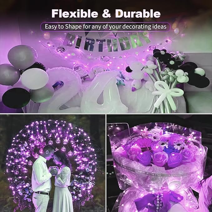 20 Pack LED Fairy Lights Battery Operated,3 Features Blinking Slowly Blinking & just on 7FT 20 LED Waterproof Mini Twinkle String Lights for Wedding Mason Jars Halloween Christmas Decorations,Purple