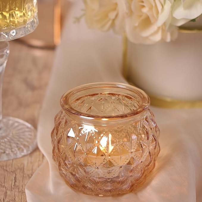 DARJEN 48Pcs Gold Votive Candle Holders - Round Glss Candle Holders Bulk for Table Centerpiece, Tea Lights for Wedding Shower, Party & Home