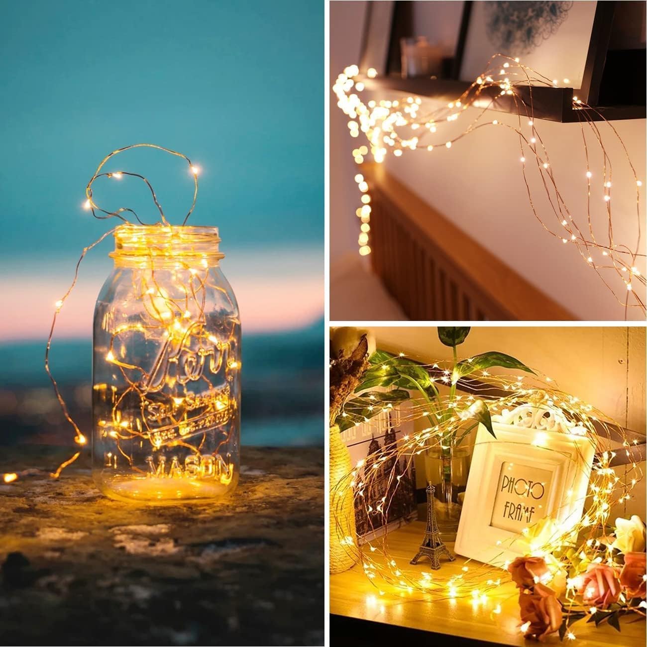 Fairy Lights Plug in,33Ft 100 LEDs Copper Lights Warm White,Christmas Lights Indoor Outdoor,Led Fairy String Lights for Bedroom Party Wedding Patio Christmas Tree Decoration