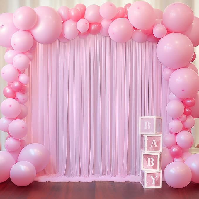 10x10ft Baby Pink Tulle Backdrop Curtain for Parites, Sheer Backdrop Curtains for Wedding Baby Shower Birthday Party Photo Shoot Decorations