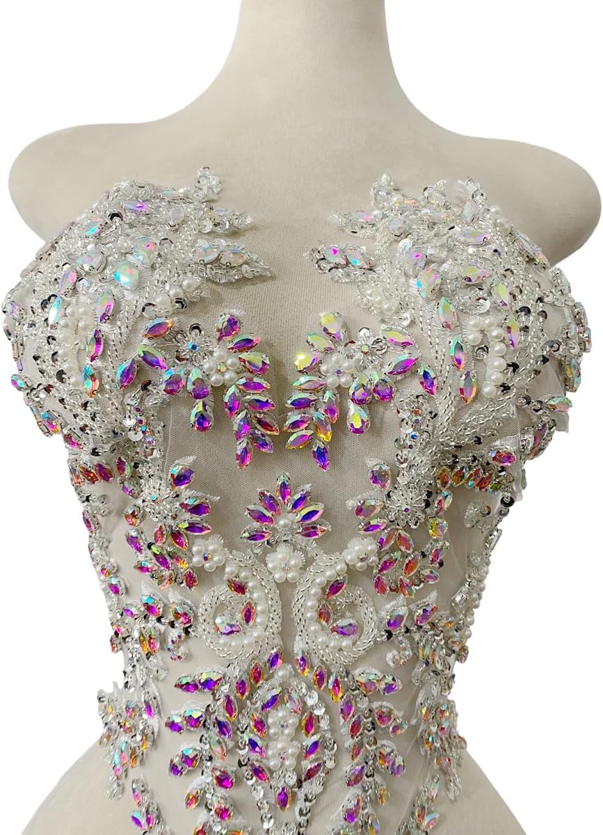 Handmade Bodice Rhinestones Applique Sewing Glass Beads Big Stones Crystal Tr...