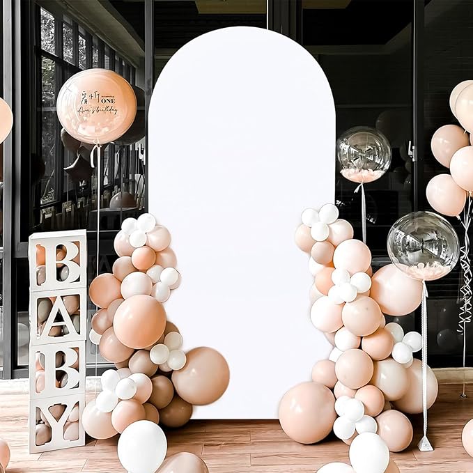 SoarDream White Spandex Arch Cover 6FT Wedding Arch Backdrop Cover Stretchy Backdrop Chiara Wall Arch Stand Cover for Wedding Birthday Balloon Decorations- Ideal for Balloon Arches