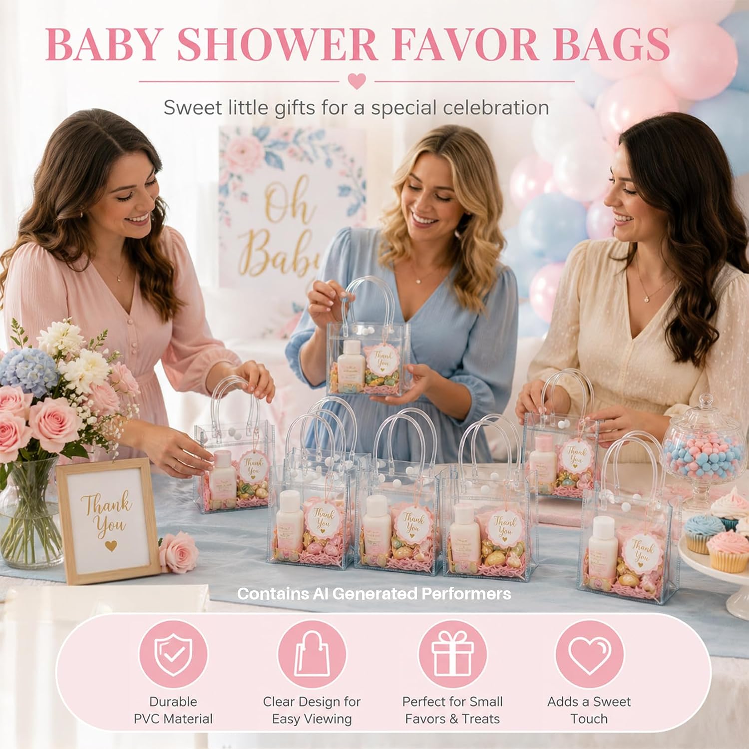 MAQIHAN Clear Gift Bags with Handles - Party Favor Candy Bags Transparent | 10 Plastic Goodie Bags, bolsitas for Valentines, Mother's Day, Christmas, Baby Shower, Wedding, Birthday, Mini 5.9'' x 6.3''