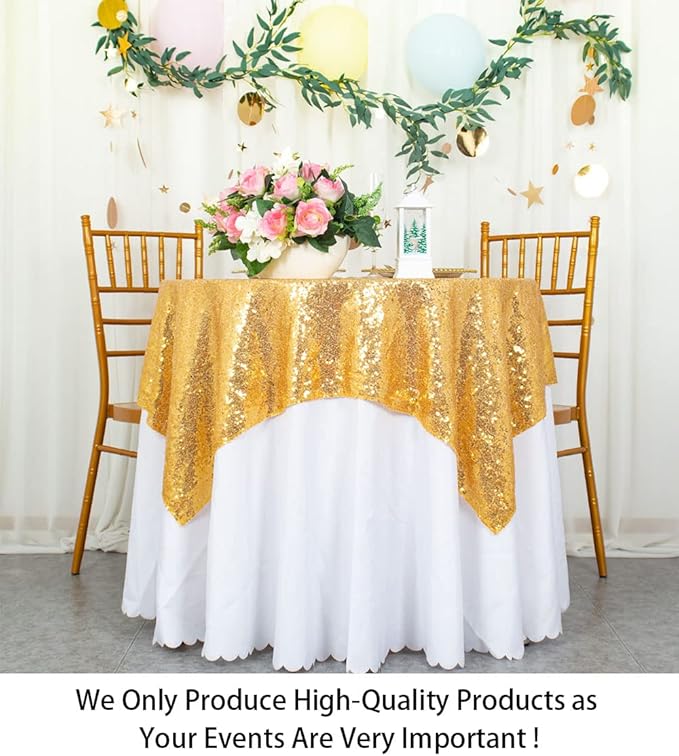 ShinyBeauty Sequin Tablecloth Table Linen Table Cover Table Overlays for Wedding Party Decor Backdrops ~1122S (54x54-Inch, Gold)