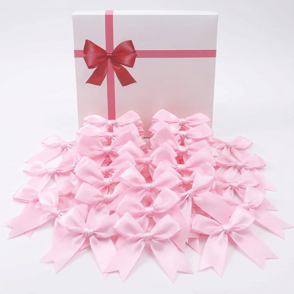 Pink Gift Wrap Bows – 50pcs 3.3 Inch Elegant Satin Bows for Gift Wrapping, Wedding Decor, Baby Shower, Party Decorations, Birthday, Christmas, Anniversary, DIY Crafts, Gift Bags