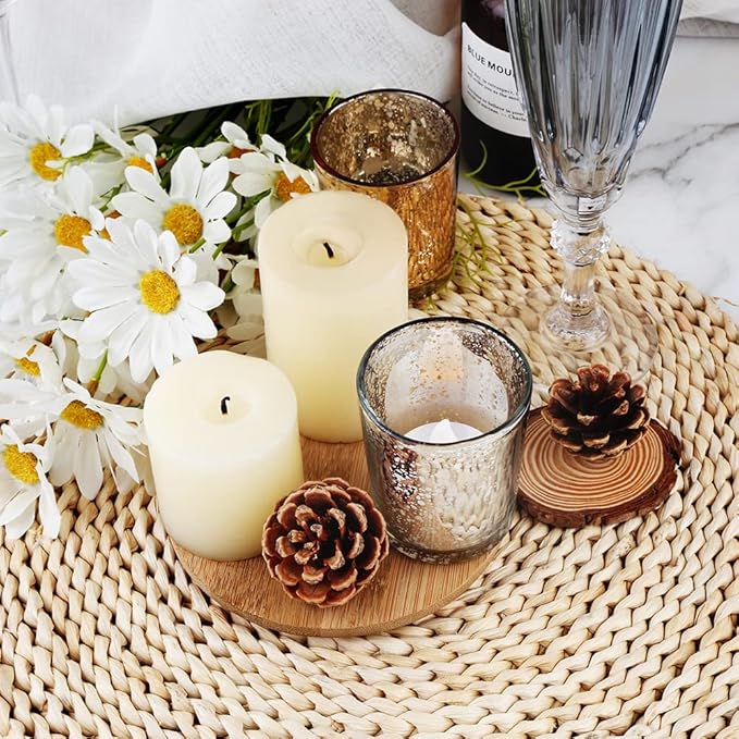 Silver Mercury Glass Tea Light Holders Set of 36 - Elegant Votive Candle Holders for Weddings, Showers and Home Decor - Perfect for Table Centerpieces and Parties (Glass, Silver)