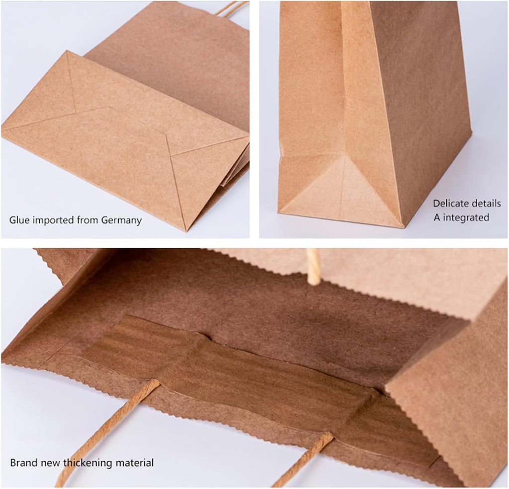vanhel 100 Pack Brown Paper Bags with Handles,8x4.25x10.5 Inches,Gift Bags Medium Size,Gifts Bag Bulk for Festival,Birthday,Favor,Party,Shopping,Retail Merchandise.