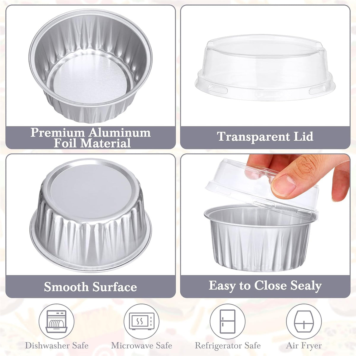 Gejoy 400 Pcs Aluminum Foil Baking Cups with Lids, Classic, Silver